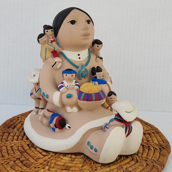 Teissedre Other - VTG CLEO TEISSEDRE LARGE CLAY NAVAJO STORYTELLER MOTHER WITH 12 CHILDREN